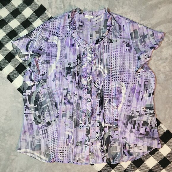 20P | Conrad C | Ruffle Capped Sleeve Button Down Blouse - Picture 1 of 5